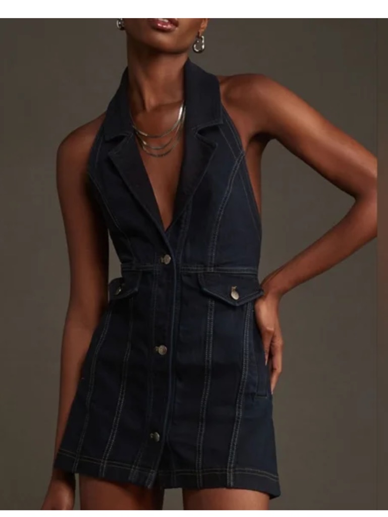 Pilcro Longline Halter Denim Vest Medium